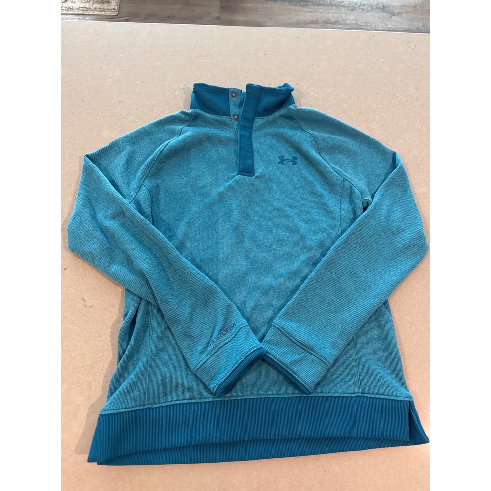Under Armour‎ Youth YLG Pullover Button Up Storm Blue Teal Long Sleeve
